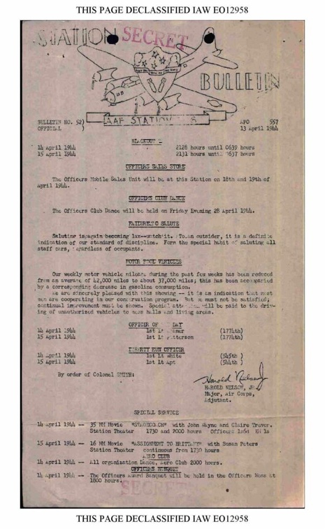 Station Bulletin# 52, 13 APRIL 1944
