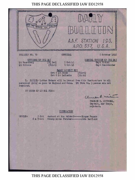 BULLETIN# 70, 5 OCTOBER 1945