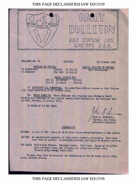 BULLETIN# 76, 11 OCTOBER 1945