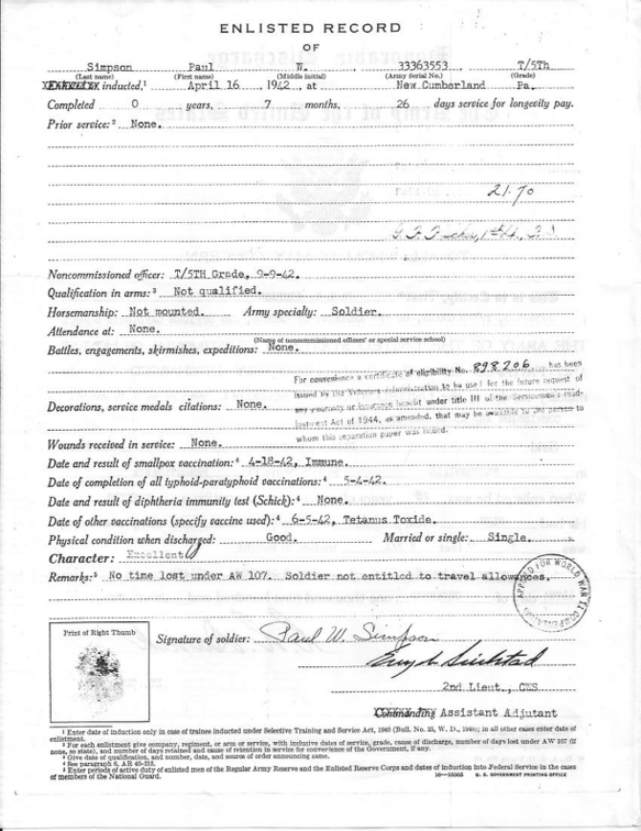 Enlisted Record Of Service Page 1 of 2
