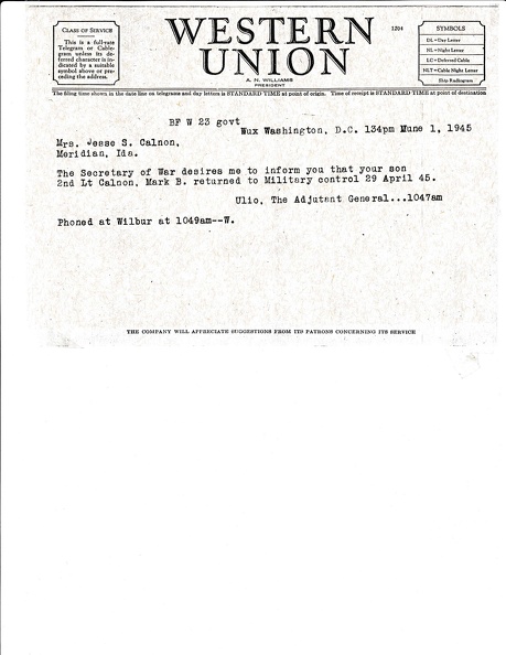Calnon Western Union to mother 6:1:1945.jpg