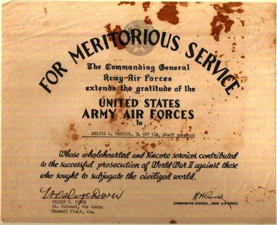 Melvin Hedrick USAAF MERITORIOUS SERVICE