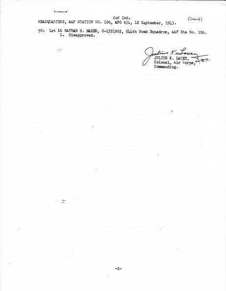 1943-09-03 Request To Participate in Aerial Flight, - Endorsement, Disapproved-Lacey.jpg