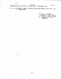 1943-09-03 Request To Participate in Aerial Flight, - Endorsement, Disapproved-Lacey