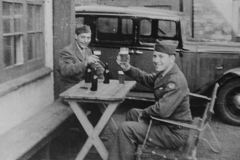 Two unidentified sergeants outside a pub