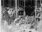 POWs sorting Red Cross parcels in Weilhart Forest