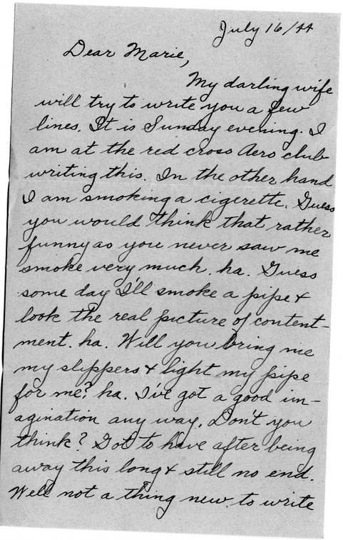 16 July 1944 Letter page 1