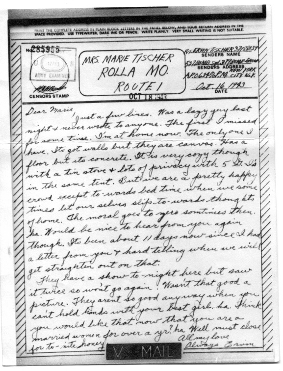 16 October, 1943 V-Mail