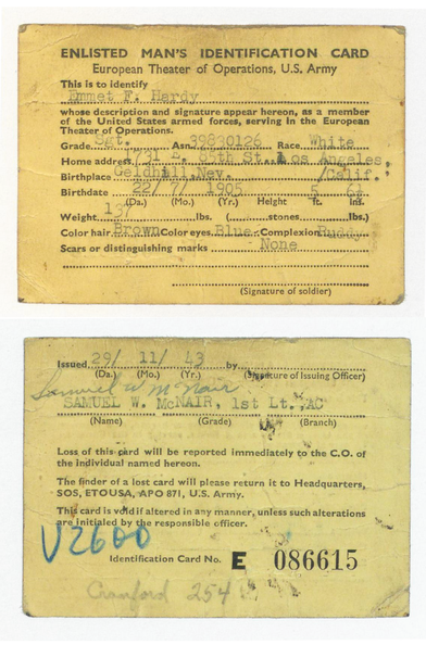 Emmett F. Hardy ID Card, ETO