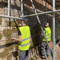 Father and son, Lee and Luke Pillen getting to grips with the south wall