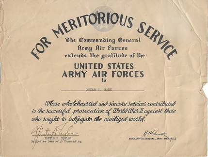 1945 MERITORIOUS SERVICE CERTIFICATE