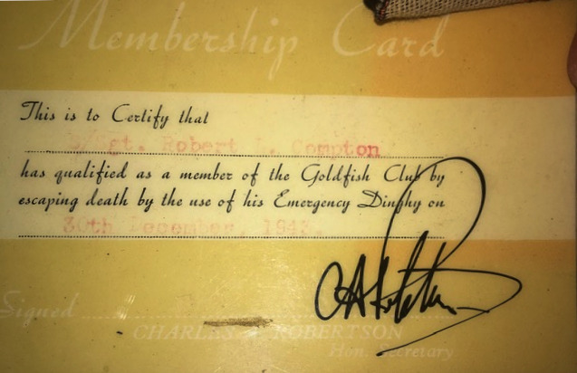 Robert L. Compton, Goldfish Club Membership Card.jpg